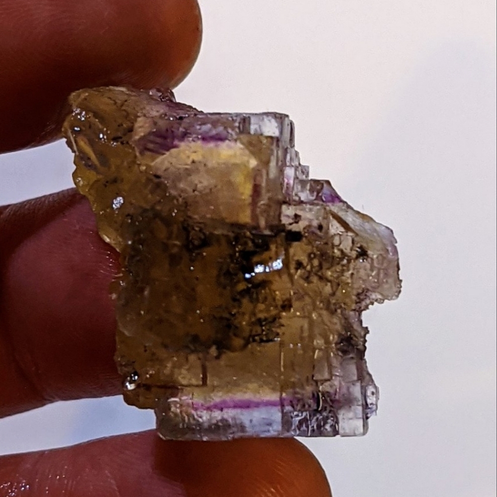 Yellow and purple zoned fluorite crystal Specimen